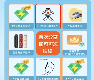 免费抽3天-3年豪华绿钻/实物/优惠券等