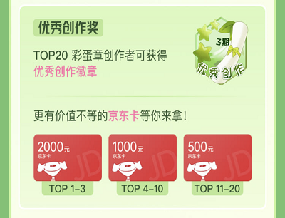 用户投稿TOP20创作者领50-2000元京东E卡